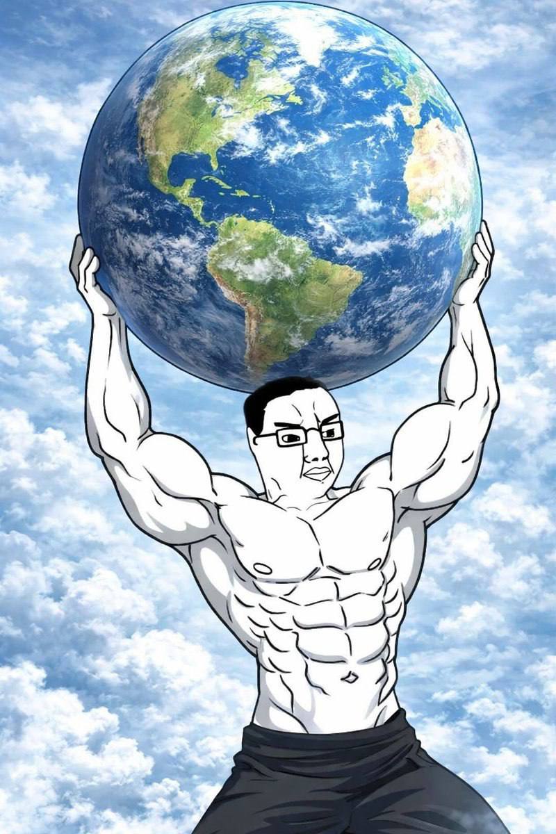 GIGACHUD holding the world